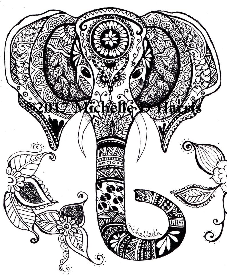 794x962 zentangle elephant print mandala elephant print elephant etsy - Mandala Elephant Drawing
