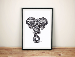 300x229 Mandala Aztec Tribal Elephant Art Print, Wall Decor, Fine Art - Mandala Elephant Drawing
