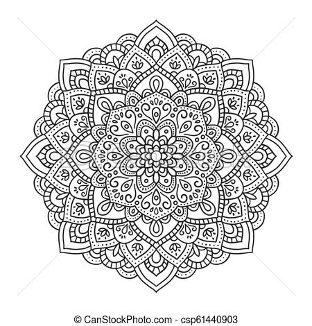 450x470 Black Indian Mandala On White Background Decorative Flower - Mandala Flower Drawing