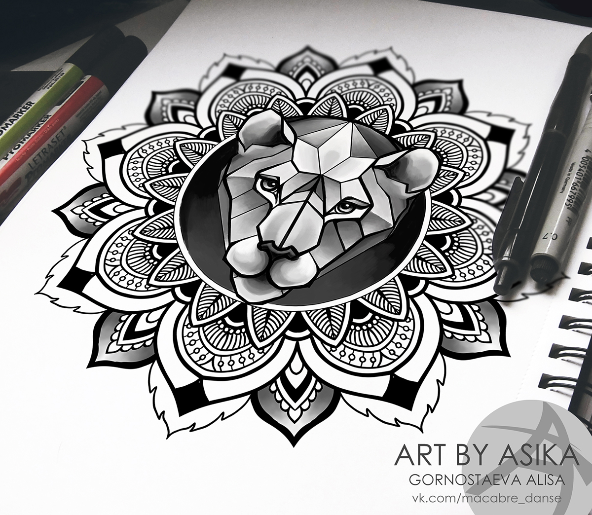 1200x1044 lion in mandala tattoo sketch, ornamental dotwork on behance - Mandala Tattoo Drawing