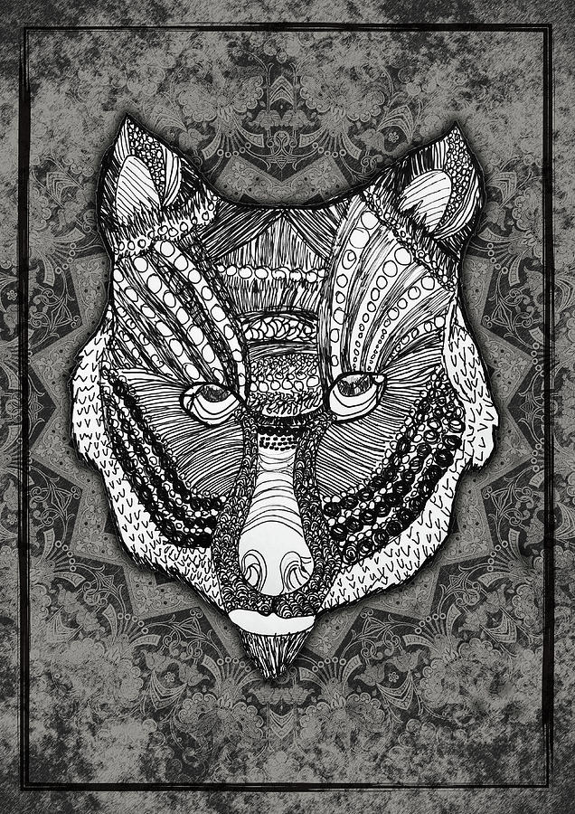 636x900 mandala wolf black stroke animal head drawing digital art - Mandala Wolf Drawing