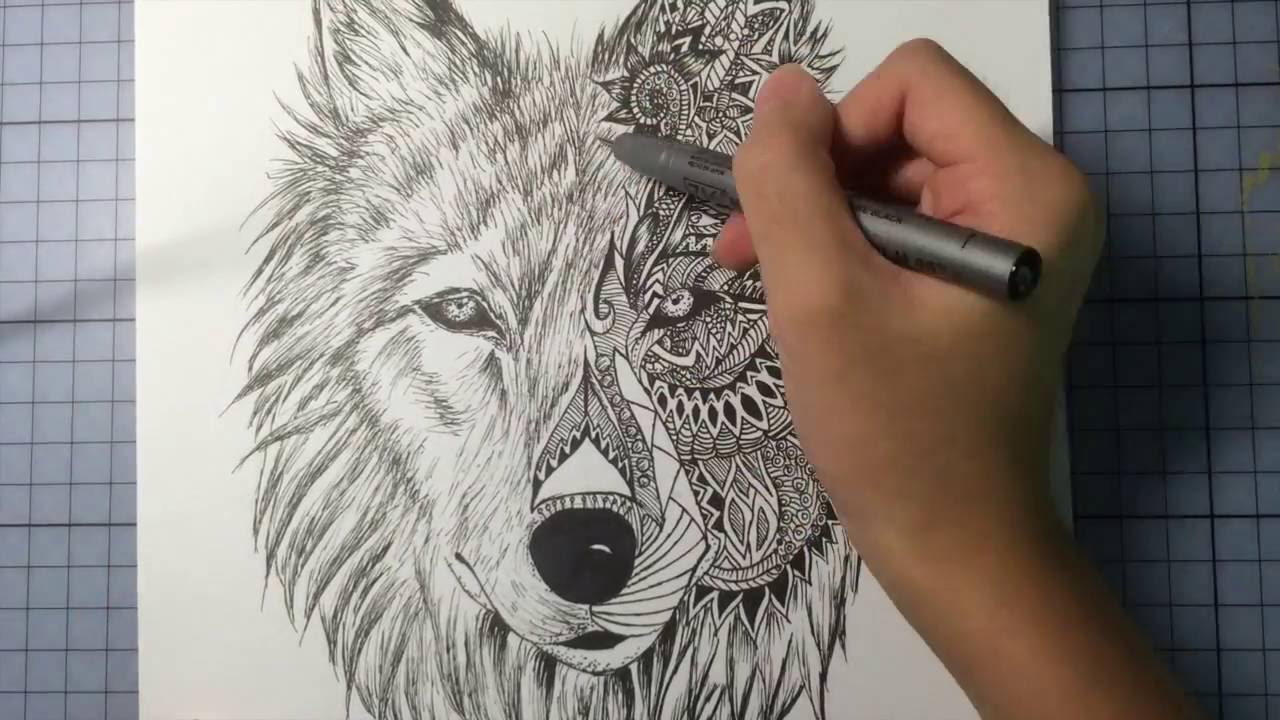 1280x720 Wolf Mandala Drawing - Mandala Wolf Drawing