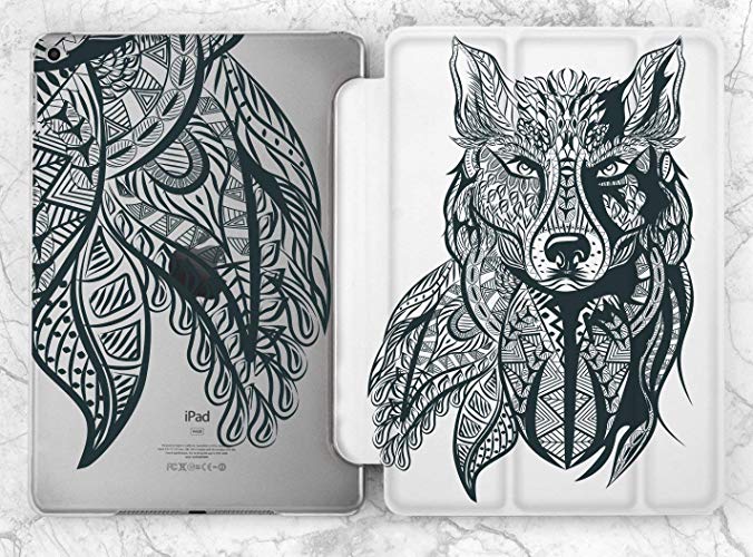 676x500 black patterned mandala wolf case for apple ipad mini - Mandala Wolf Drawing