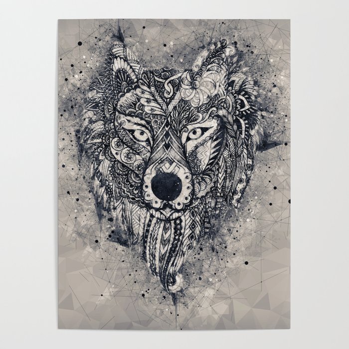 700x700 Geometric Wolf Mandala Poster - Mandala Wolf Drawing