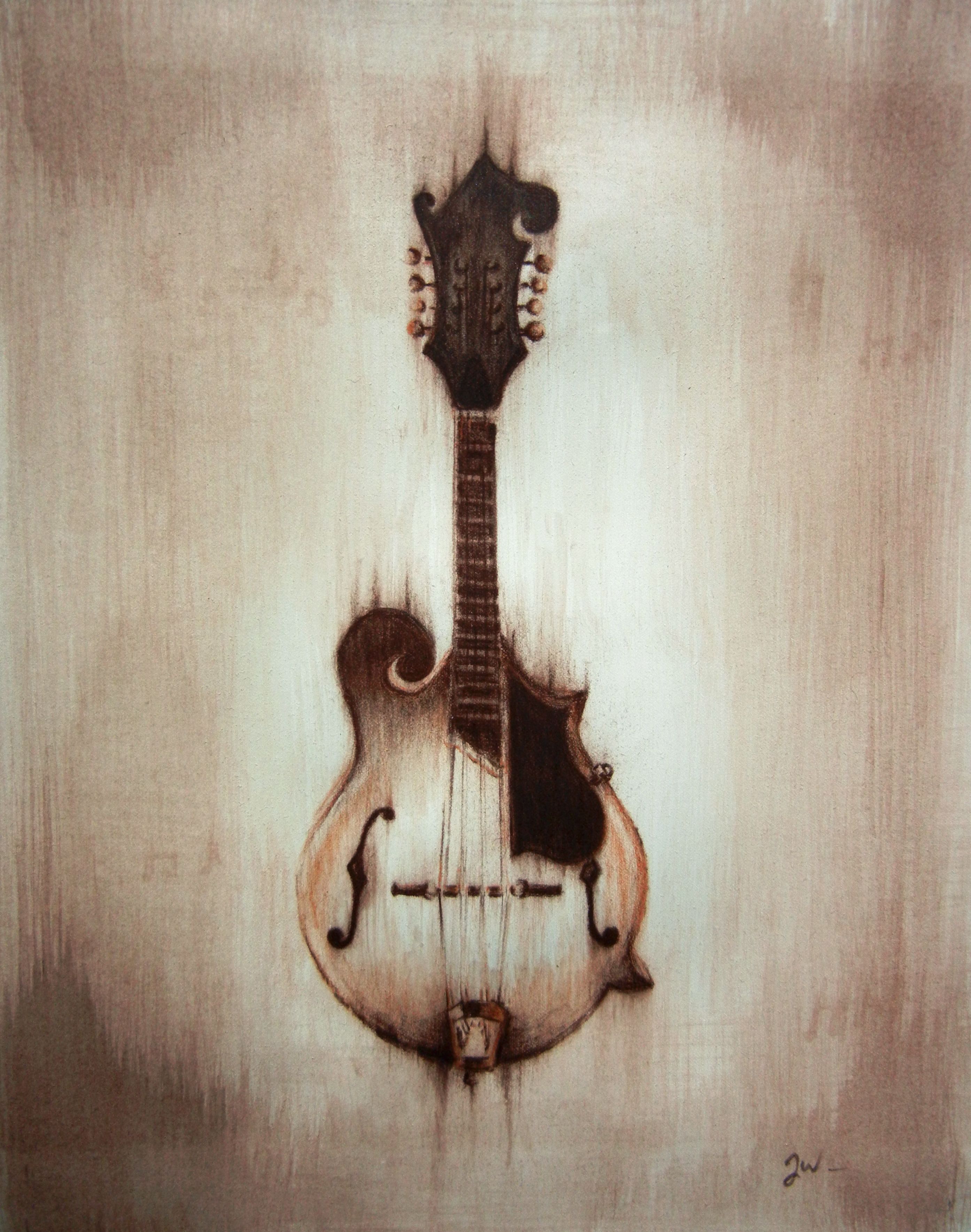 2788x3539 Conte' Pencil And Water Color Mandolin Drawingpainting - Mandolin Drawing