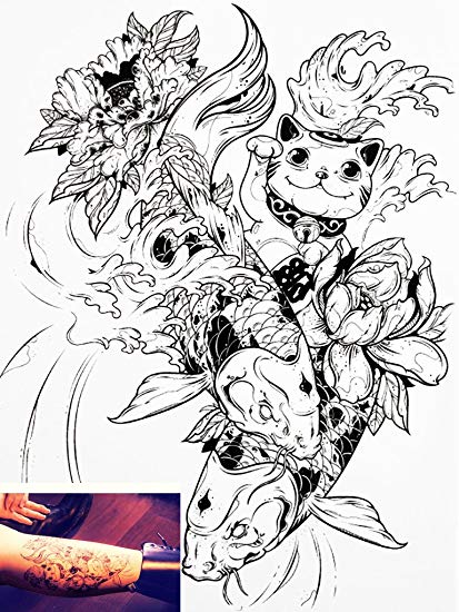 413x550 novu ink tattoo artist temporary tattoo hand drawn waterproof - Maneki Neko Drawing