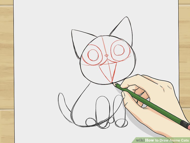 728x546 How To Draw Anime Cats Steps - Manga Cat Drawing