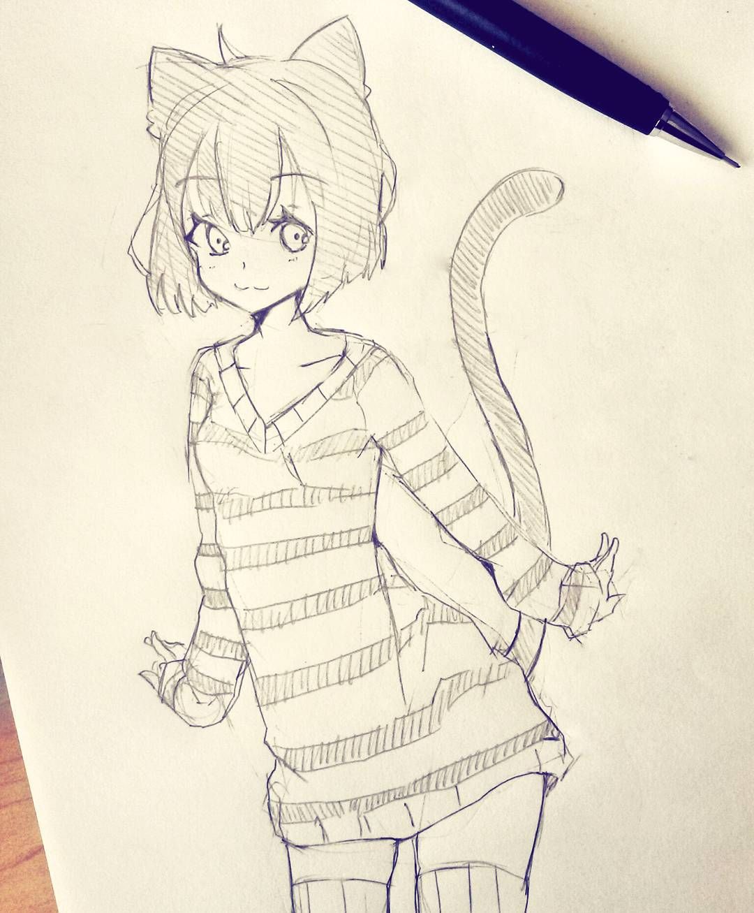 1080x1307 Anime Cat Girl Sketch Drawing Sketches In Anime Drawings - Manga Cat Girl Drawing
