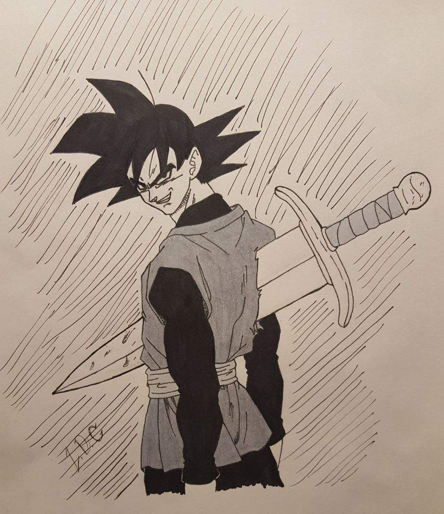 885x1024 Impaled Goku Black Drawing - Manga Style Drawing