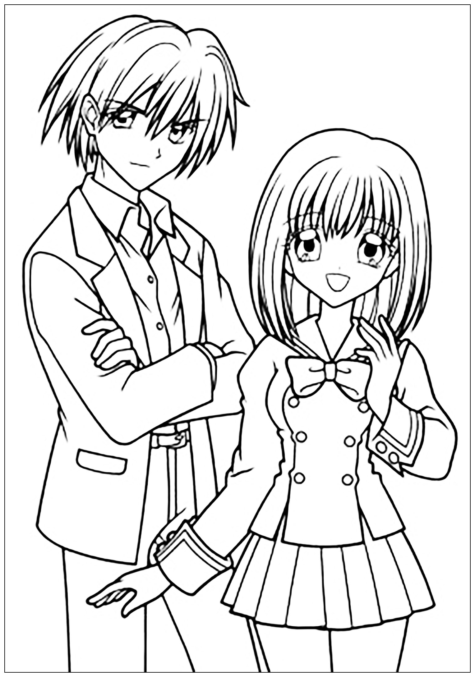 1528x2179 Manga Drawing Boy And Girl In School Suit - Manga Woman Drawing