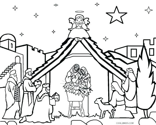 600x480 manger printable coloring pages nativity scene coloring pages - Manger Drawing