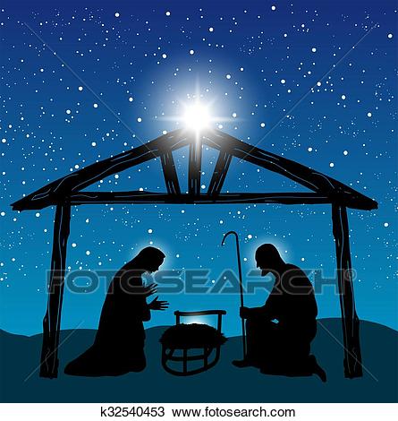 445x470 Nativity Scene Drawing - Manger Scene Drawing