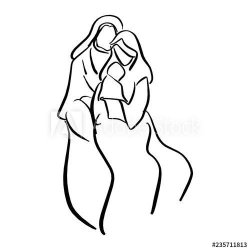 500x500 Nativity Scene Of Baby Jesus In Manger With Mary And Joseph Vector - Manger Scene Drawing