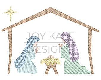 340x270 Nativity Embroidery Etsy - Manger Scene Drawing