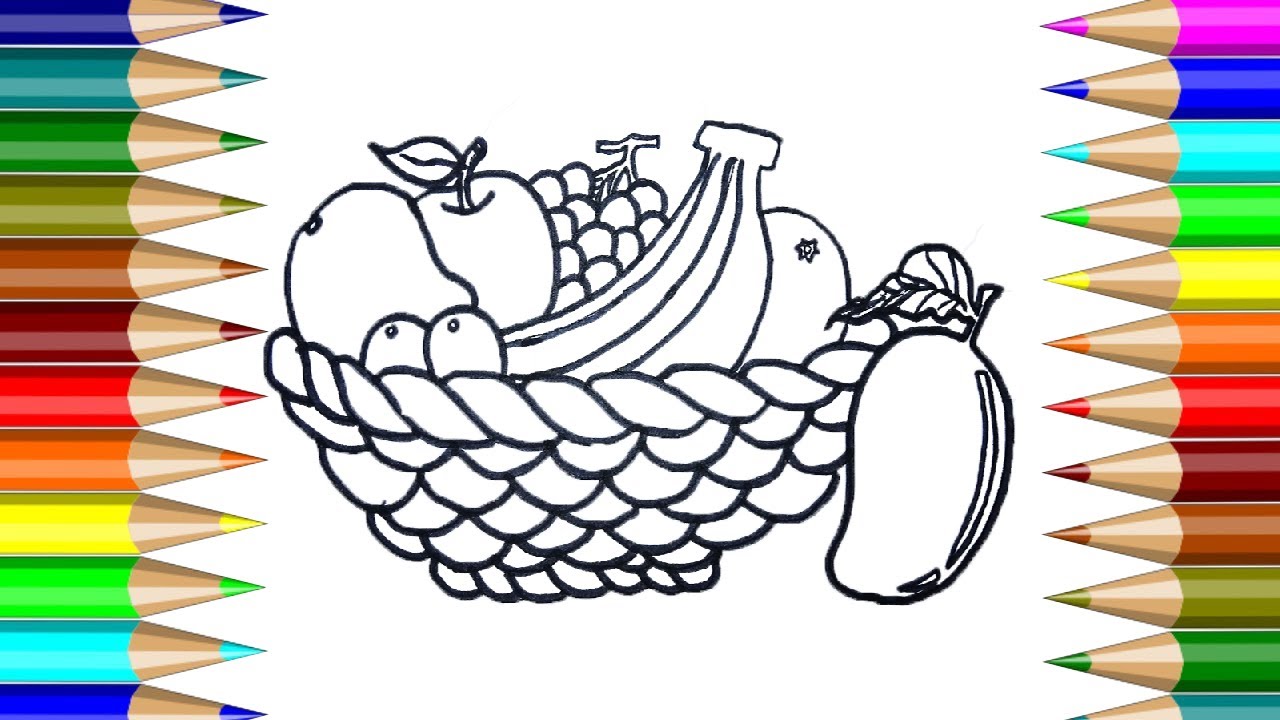 1280x720 How To Draw Colorful Fruit Gift Basketmango,banana,orange,apple - Mango Line Drawing