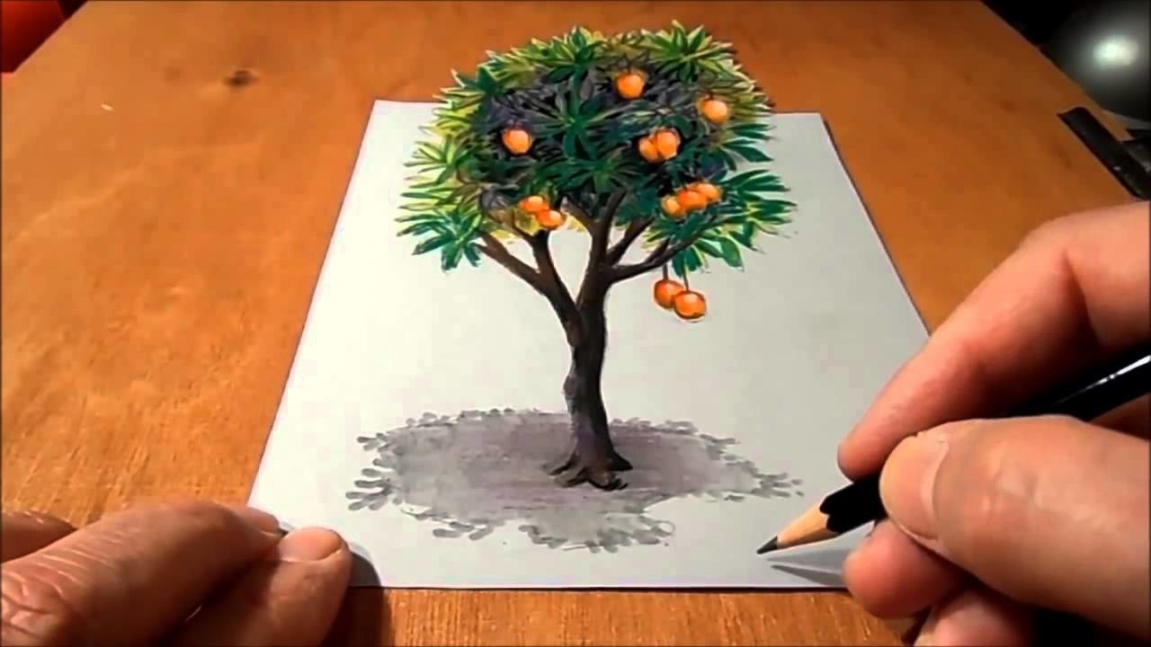 1280x720 How I Draw A Mango Tree, Trick Art, Time Lapse - Mango Tree Drawing