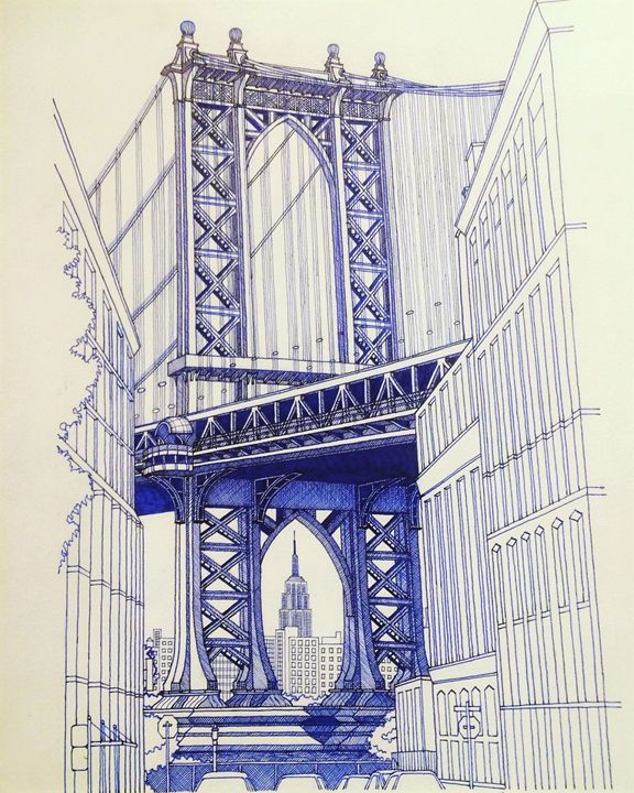576x720 Manhattan Bridge - Manhattan Bridge Drawing