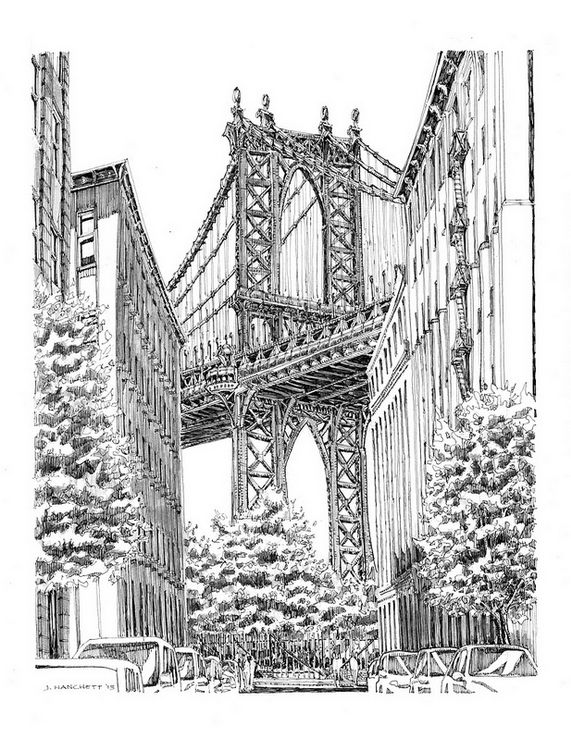 571x738 Manhattan Bridge Artists That Inspire Nyc Drawing, Manhattan - Manhattan Bridge Drawing