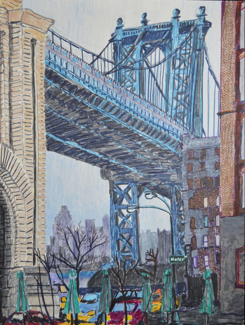 794x1053 Manhattan Bridge Dumbo Nyc Brooklyn Bridge New York Etsy - Manhattan Bridge Drawing