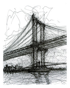 236x300 Manhattan Bridge From Rutgers Street Nyc Drawing - Manhattan Bridge Drawing