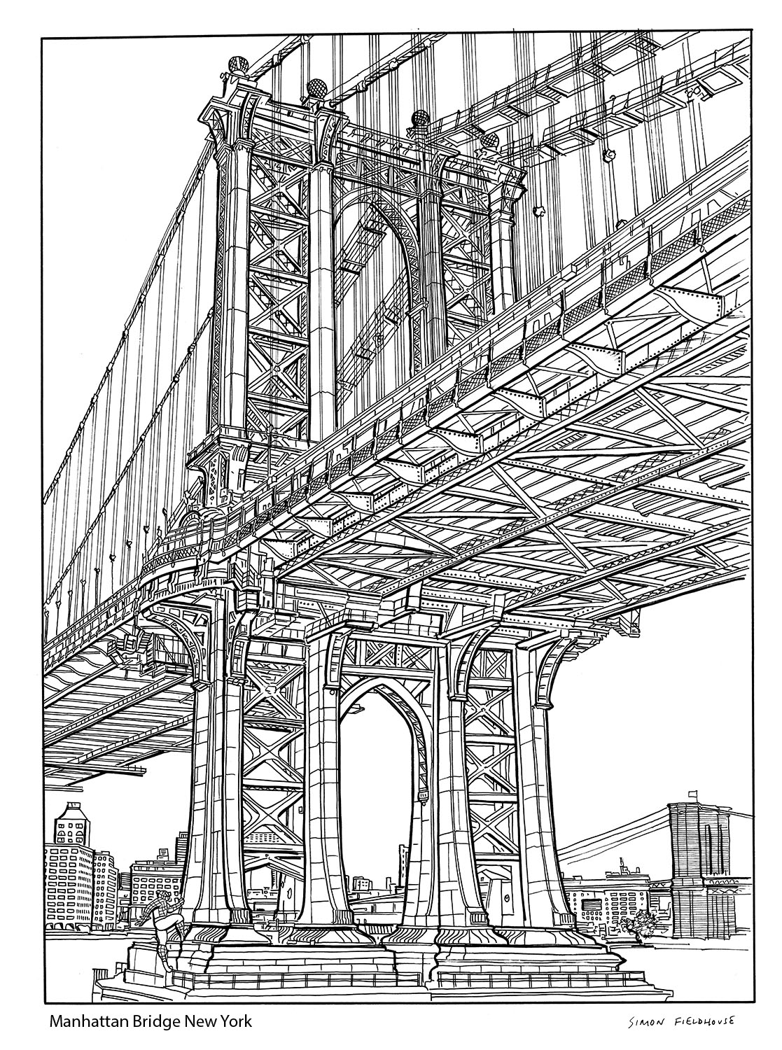 1117x1500 Manhattan Bridge New York - Manhattan Bridge Drawing