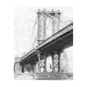 300x300 Manhattan Bridge Nyc Monotone Drawing - Manhattan Bridge Drawing