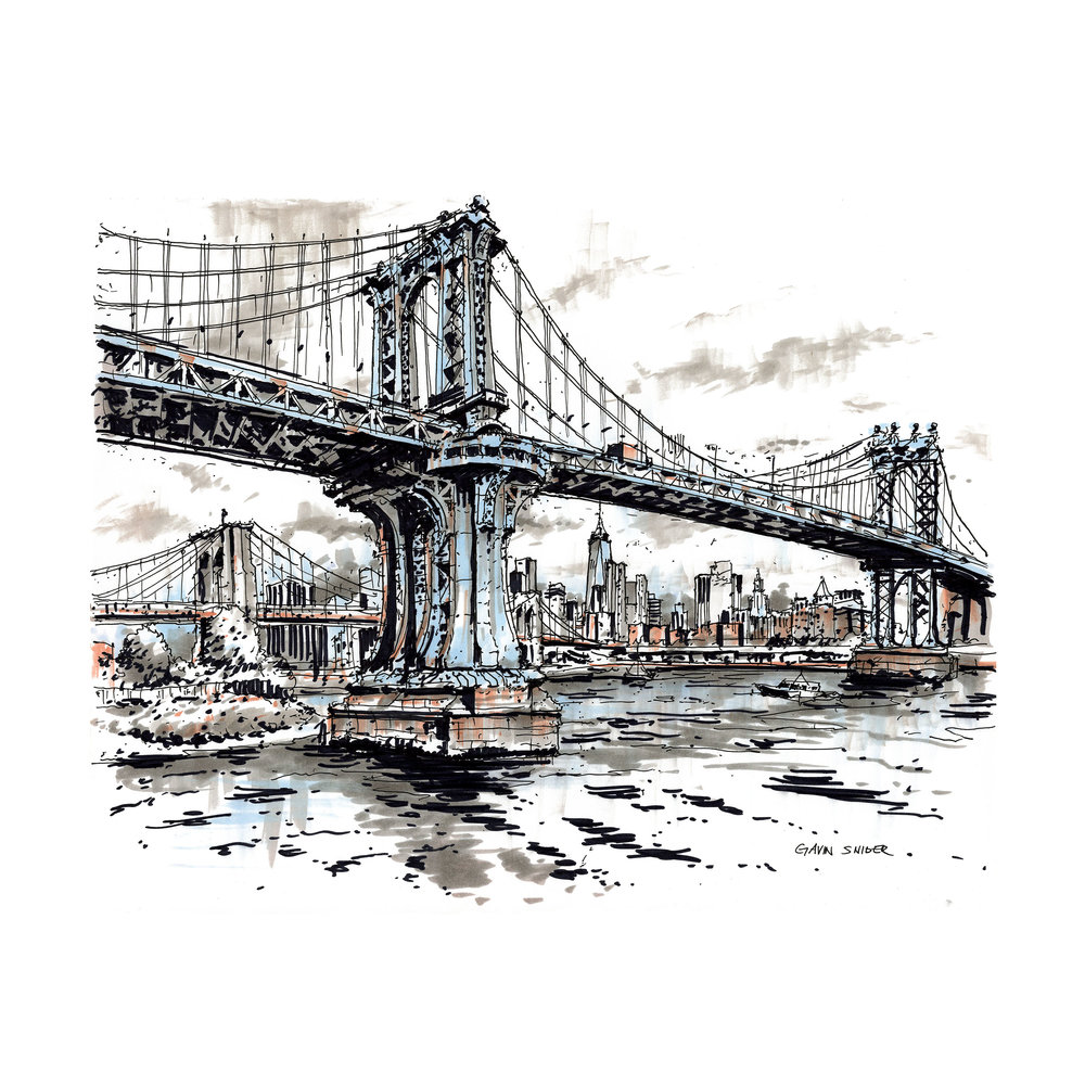 Manhattan Bridge Drawing at PaintingValley.com | Explore collection of ...