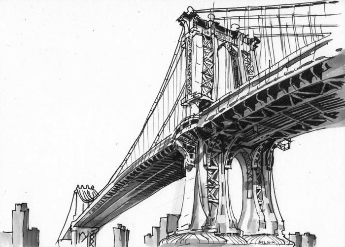 Manhattan Bridge Drawing at PaintingValley.com | Explore collection of ...