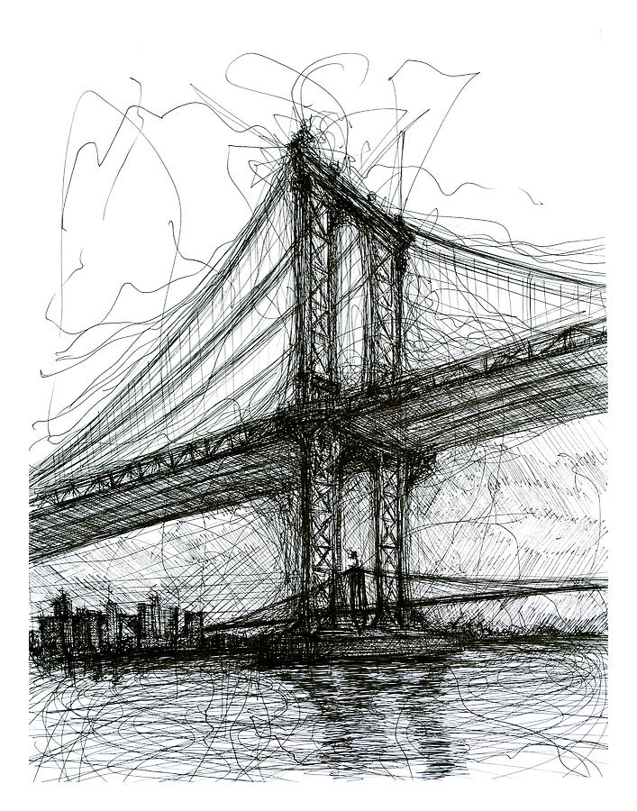 707x900 manhattan bridge from rutgers street nyc drawing - Manhattan Drawing