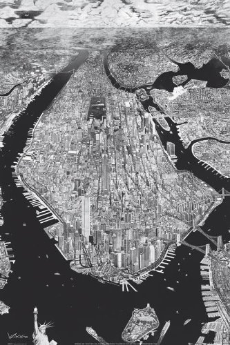 333x500 new york city nyc manhattan pencil drawing decorative travel art - Manhattan Drawing