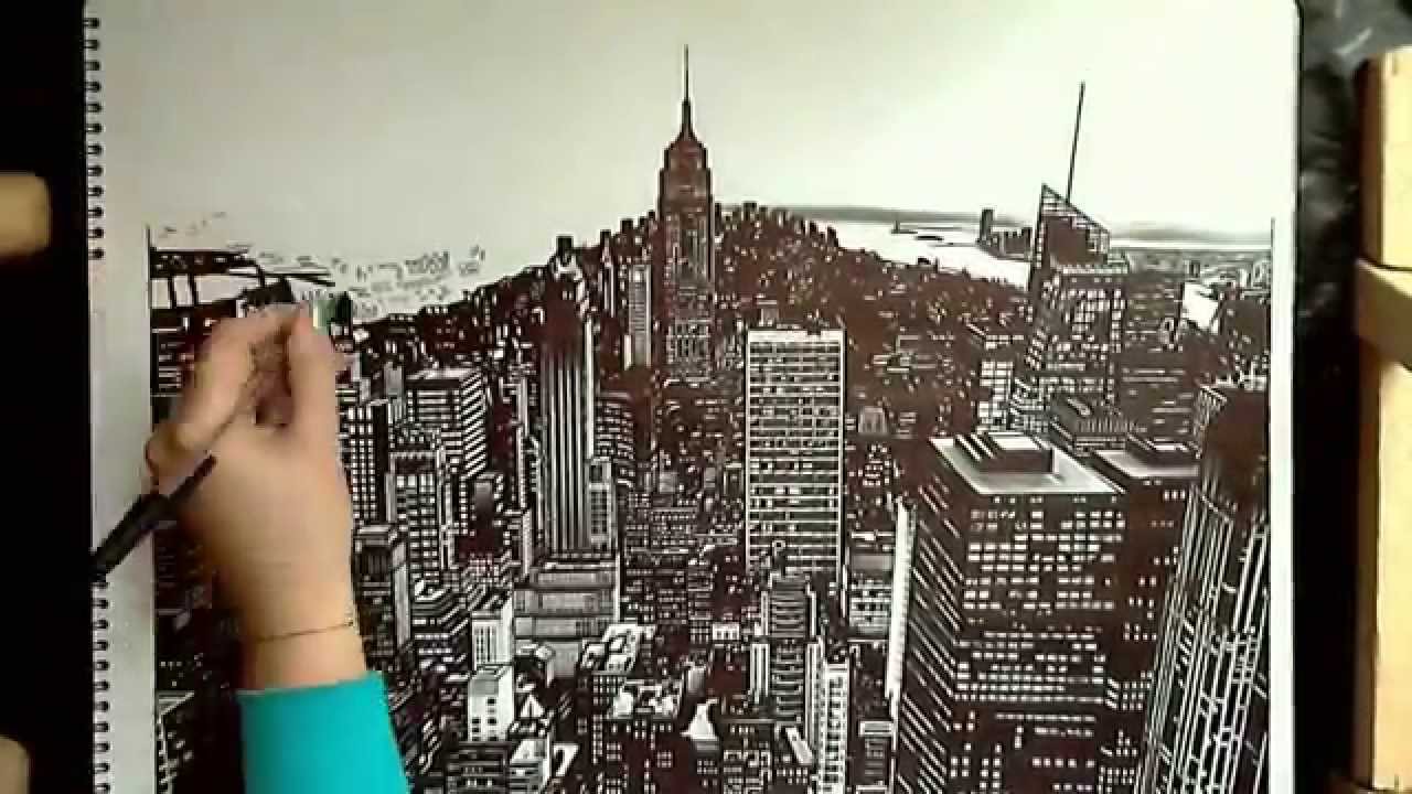 1280x720 realistic drawing manhattan, new york - Manhattan Drawing