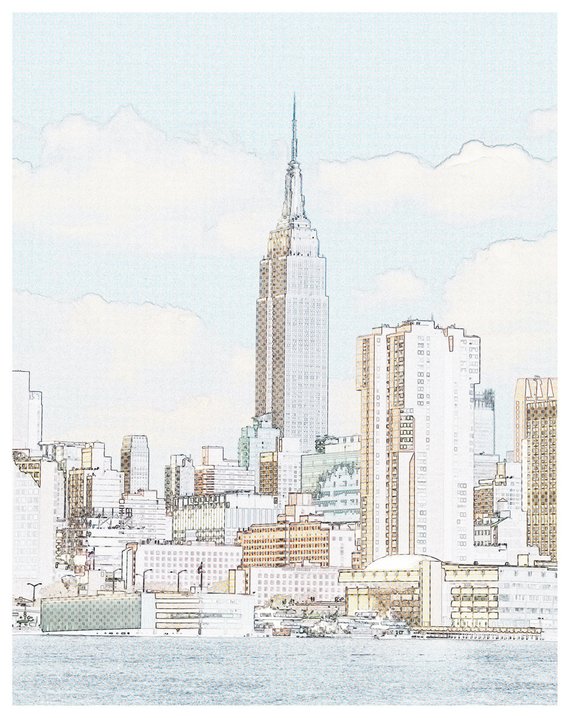 570x718 manhattan skyline sketch architectural drawings empire etsy - Manhattan Skyline Drawing