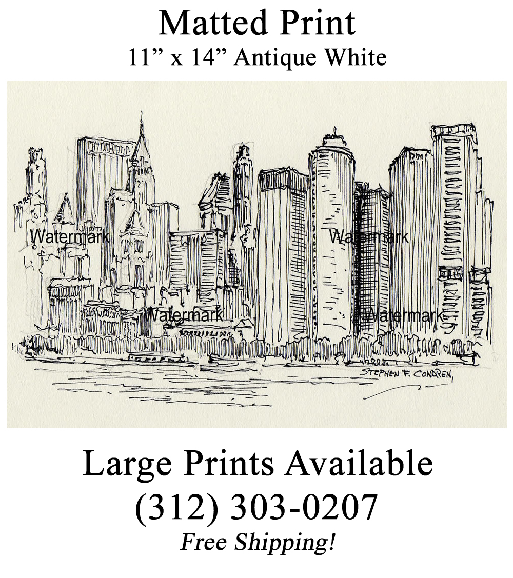 1000x1127 manhattan skyline pen ink drawing of lower manhattan skyscrapers - Manhattan Skyline Line Drawing