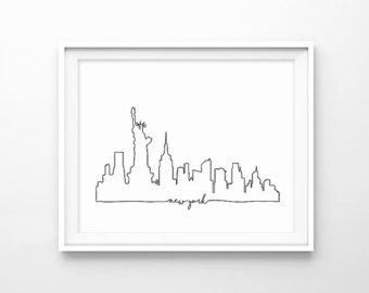 340x270 New York City Sketch Etsy - Manhattan Skyline Line Drawing