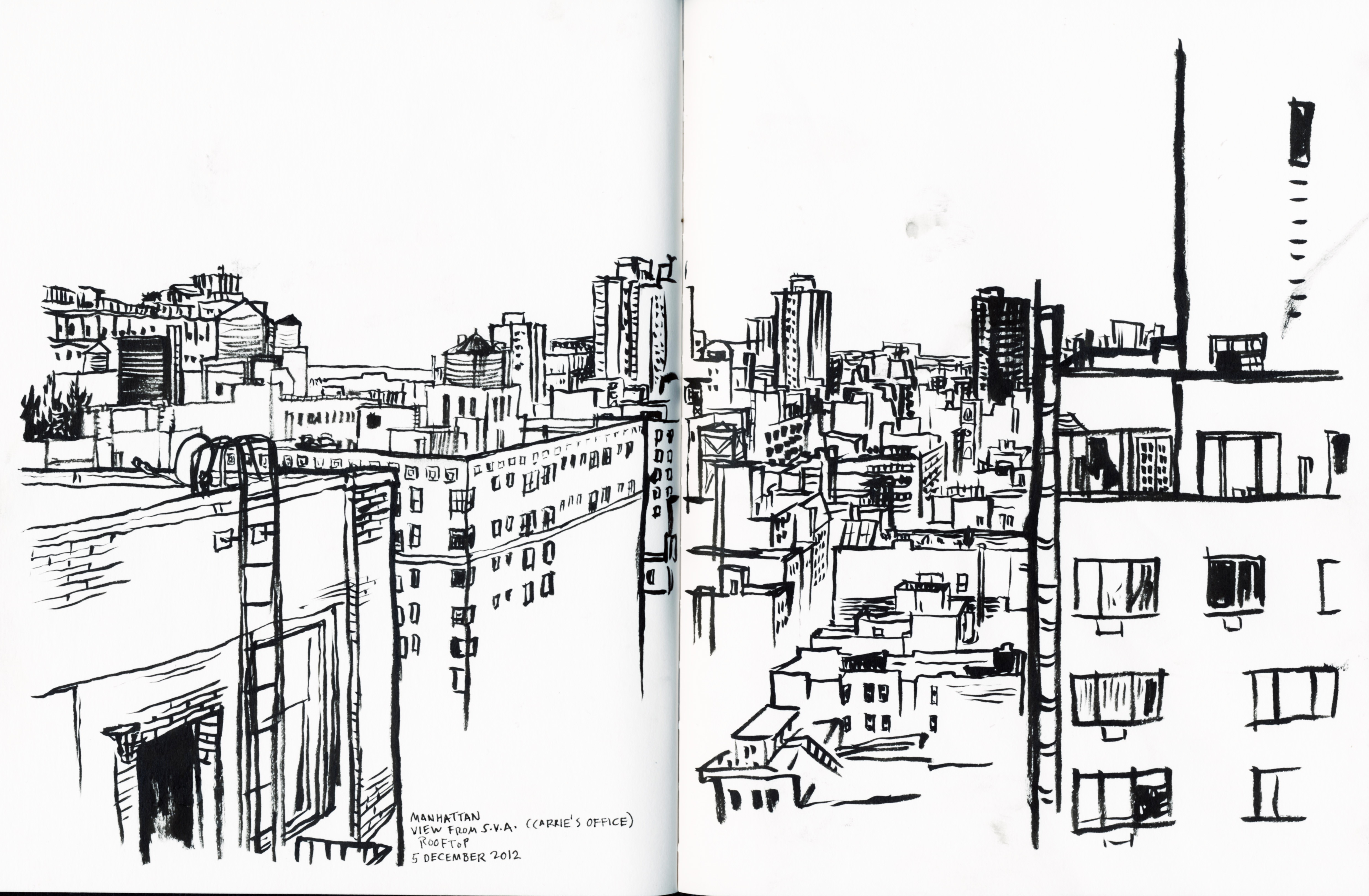4959x3246 rooftop manhattan skyline drawing january handmade ransom - Manhattan Skyline Line Drawing