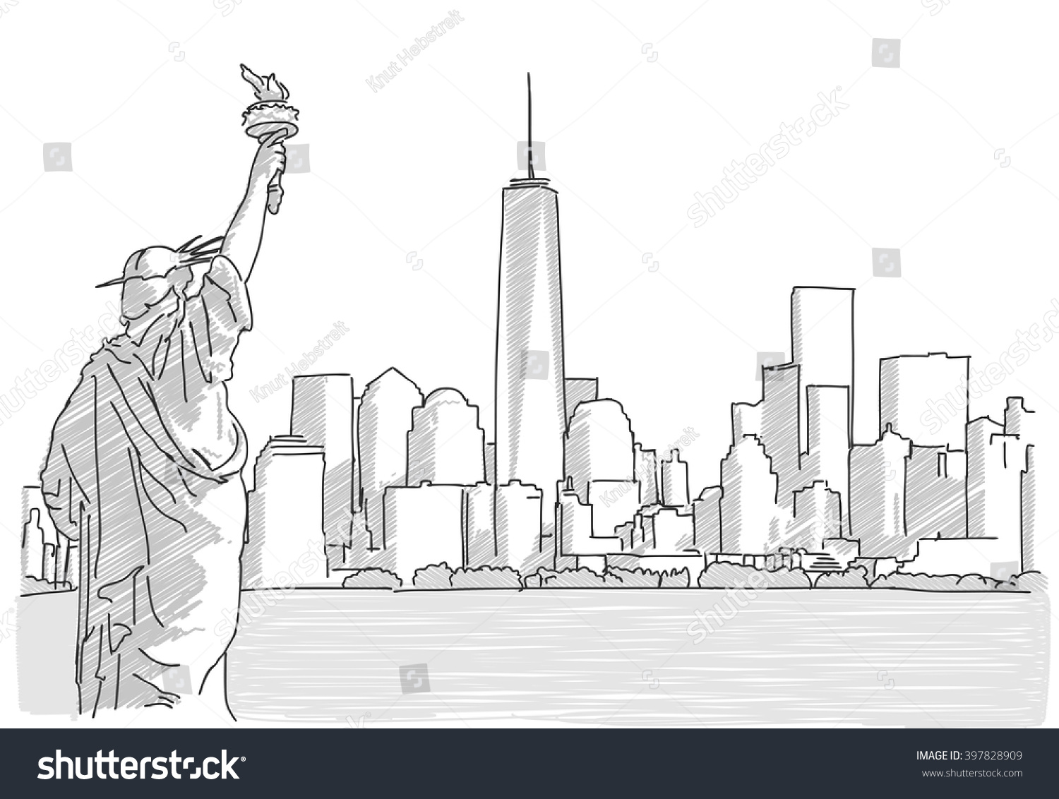 1500x1132 Skyline Drawing Image Group - Manhattan Skyline Line Drawing