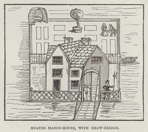 512x455 moated manor house, with draw bridge - Manor House Drawing