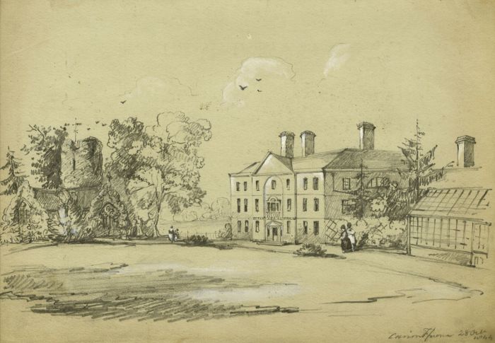 700x485 Graphite Drawing - Manor House Drawing