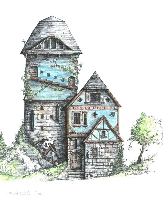 570x707 medieval manor house - Manor House Drawing