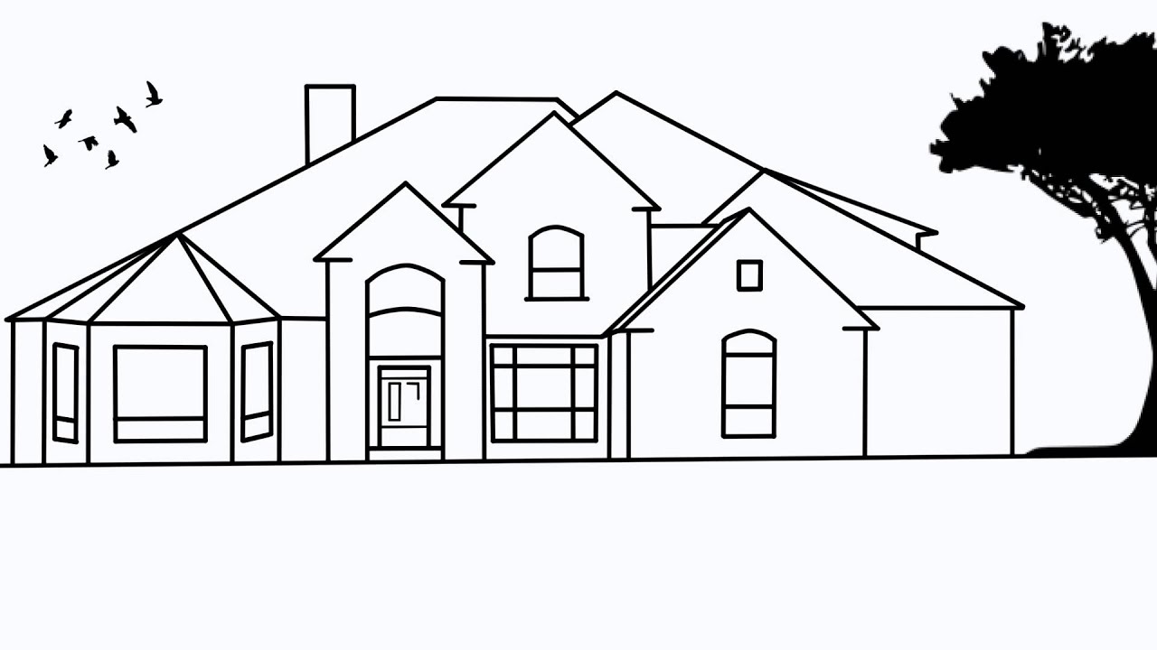 1280x720 How To Draw A House - Mansion Drawing