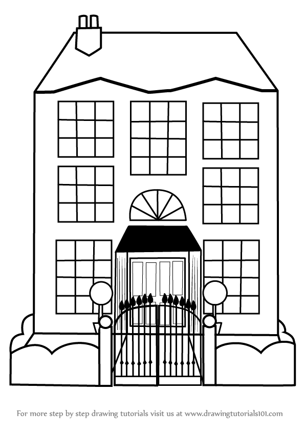 596x843 Learn How To Draw A Mansion - Mansion Drawing
