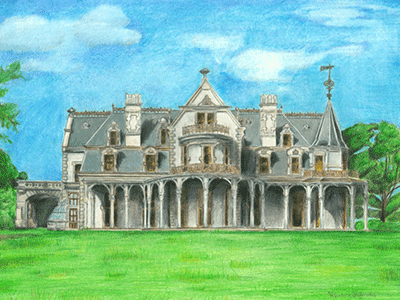 400x300 lockwood mathews mansion colored pencil drawing - Mansion Drawing