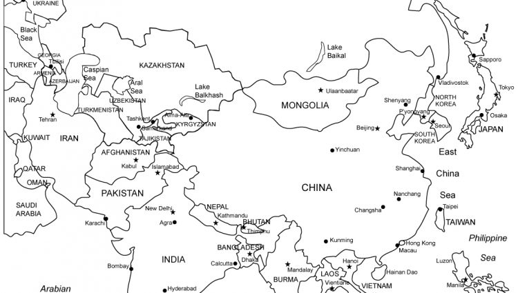 Контурная карта азии страны и столицы
