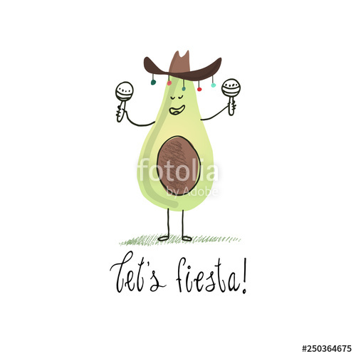 500x500 avocado in sombrero with maracas quote and drawing freehand - Maracas Drawing