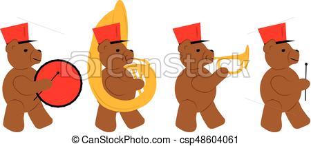 450x212 bear marching band a cartoon drawing of a marching band of bears - Marching Band Drawing