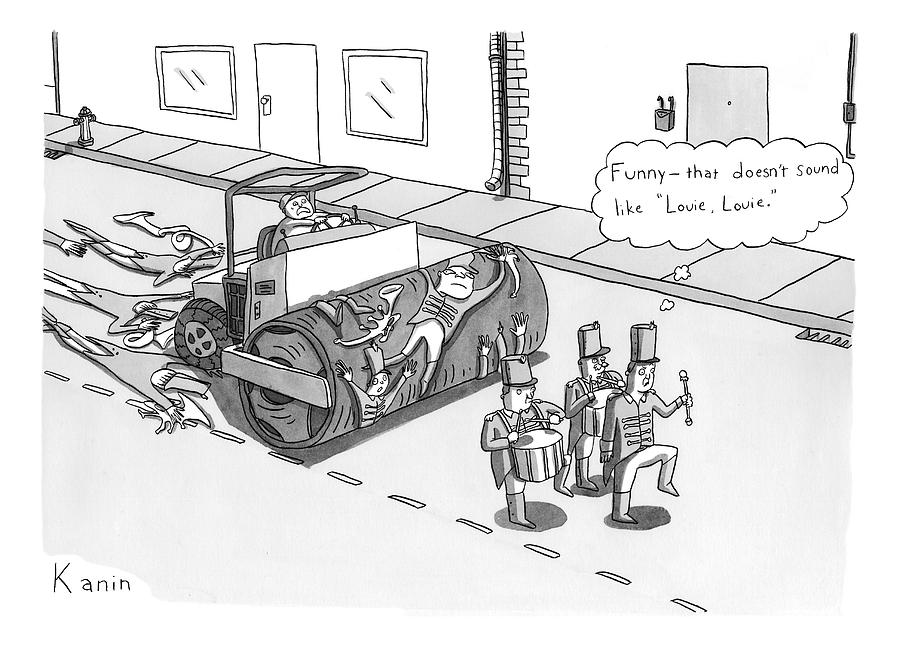 900x646 steam roller driving behind a marching band drawing - Marching Band Drawing