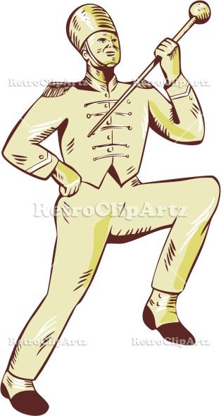 314x590 drum major marching band leader etching vector stock illustration - Marching Band Drawing