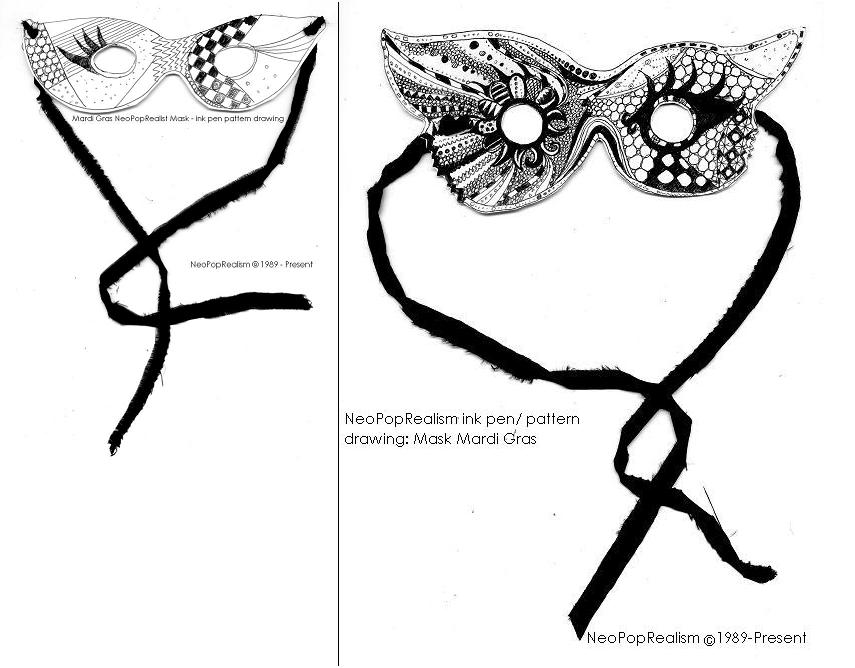 855x668 mardi gras neopoprealist mask with ink pen pattern drawing - Mardi Gras Drawing