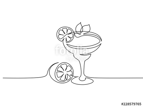 500x375 continuous one line drawing cocktail margarita with lime and mint - Margarita Drawing