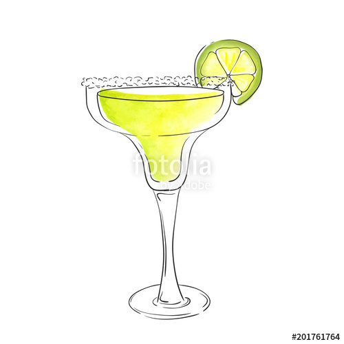 500x500 hand drawn watercolor illustration of summer fresh cocktail - Margarita Drawing